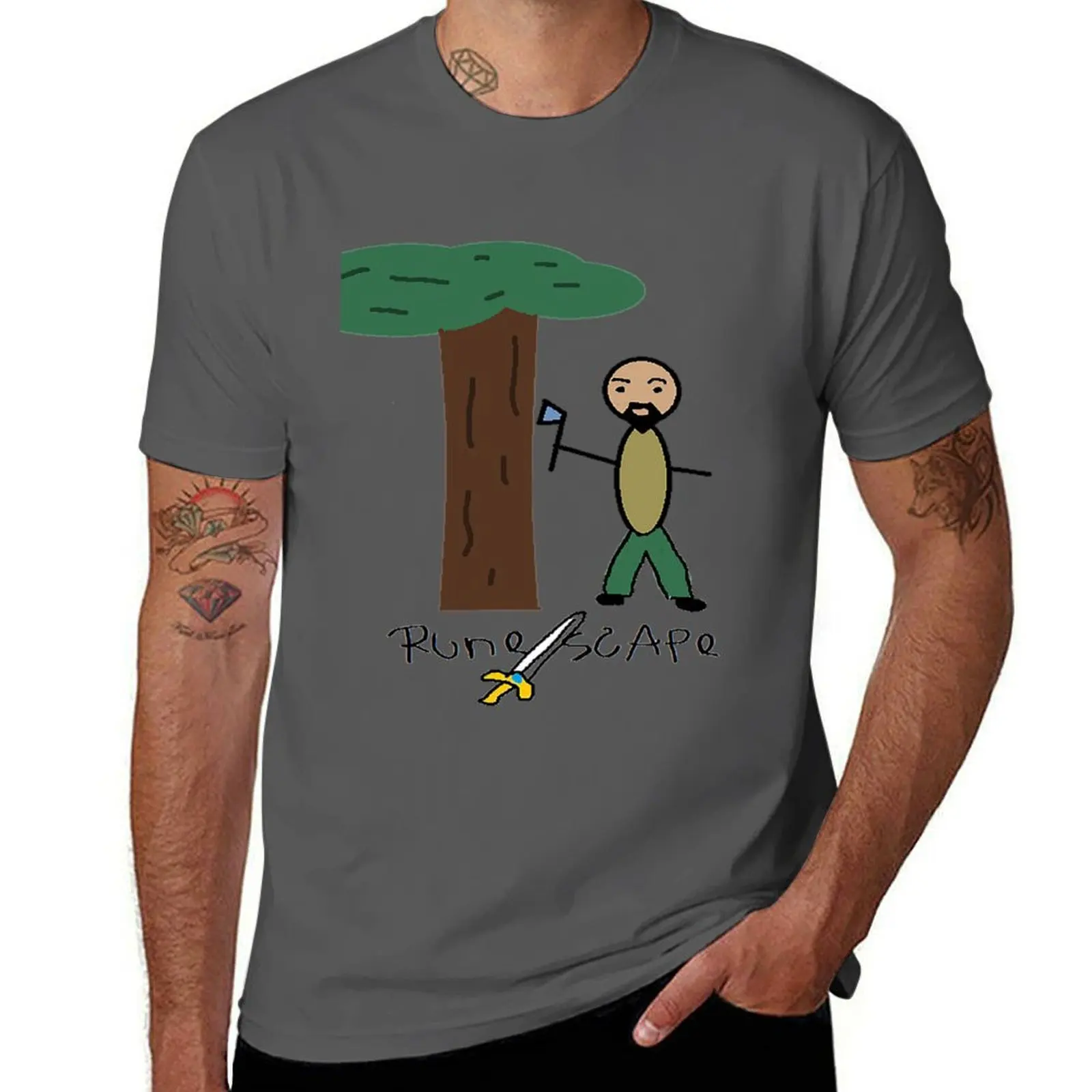 

OSRS Woodcutting Bot Funny Runescape Drawing T-Shirt man tshirt t shirts designer T-Shirt