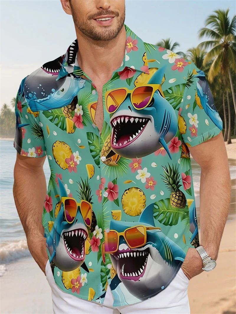 

Hawaiian Men's Shirt Fashion Skull Pineapple 3D Printing Tee New Funny Fruit Summer Blouse Lapel Short Sleeves Shirts Y2k Tops