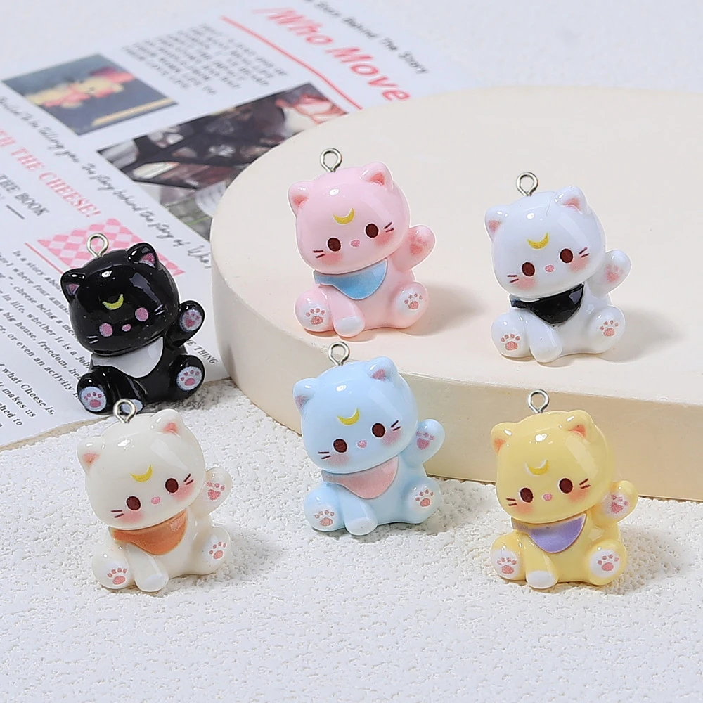 10Pcs Kawaii Cartoon 3D Cat Resin Charms Cute Kitty Animals Pendants for Earrings Keychains DIY Jewelry Make Accessory