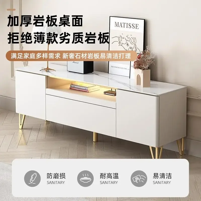 TV cabinet, tea table combination, slate solid wood 2025 new house, living room, light luxury floor to ceiling small apartment,