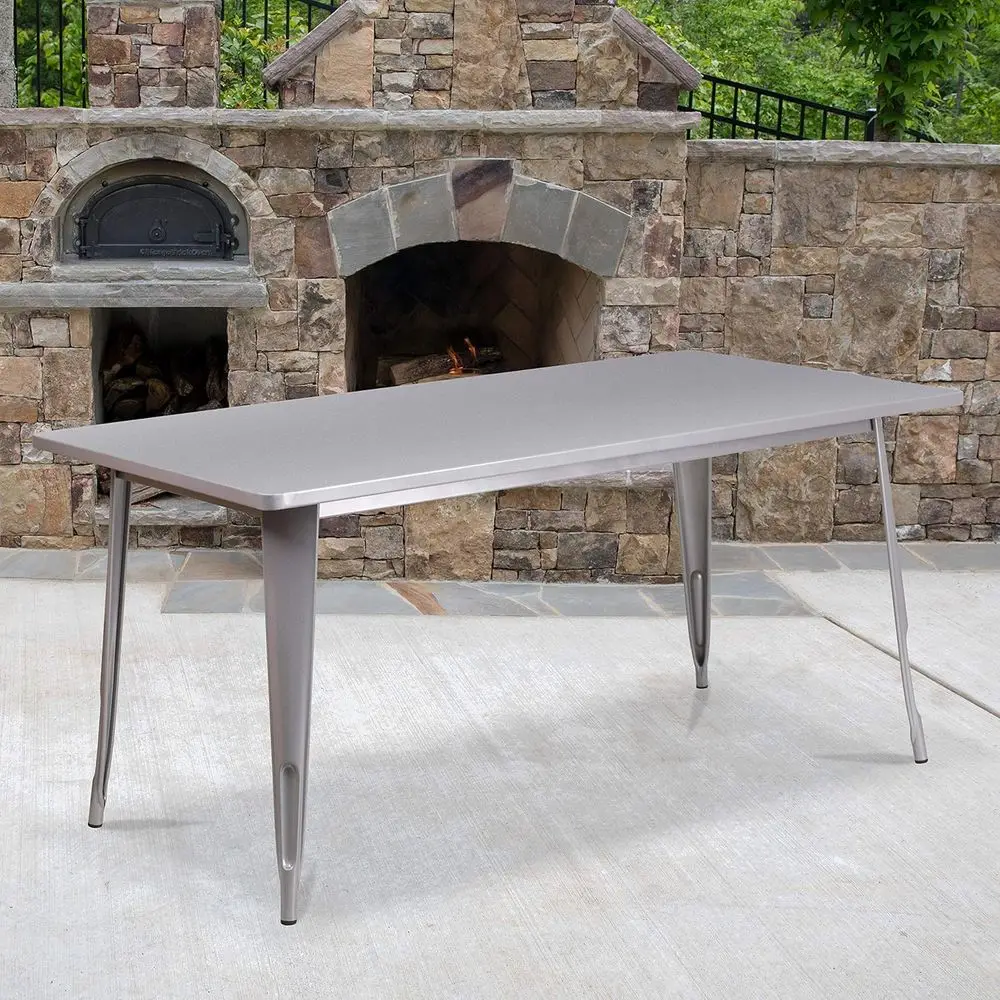 

31.5 x 63 Commercial-Grade Rectangular Silver Metal Indoor-Outdoor Table