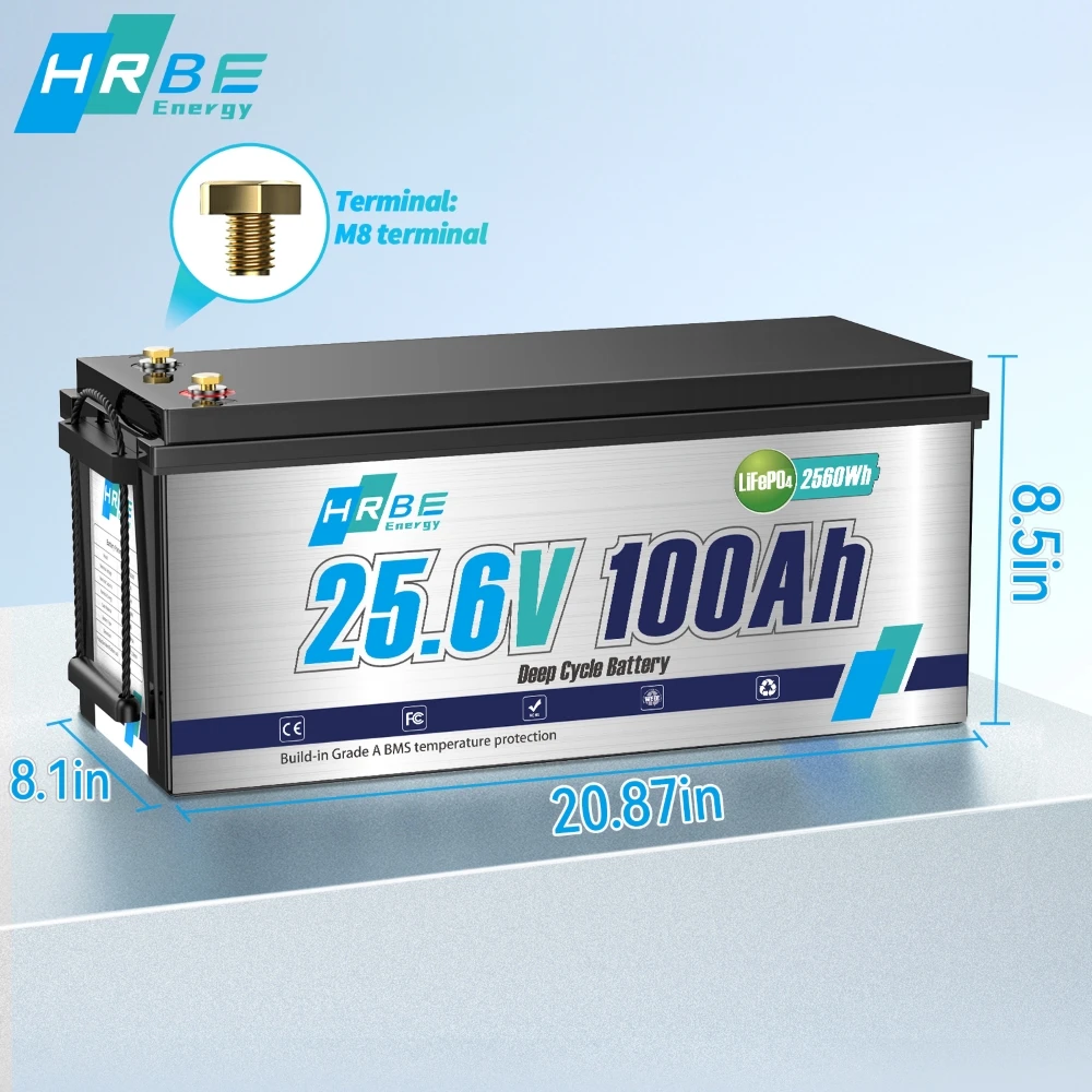 24V 100Ah LiFePO4 Lithium Battery,Max.2560W Power Output, Built in 100A BMS,10-Year Lifetime,for Marine,Trolling Motor,Off-Grid