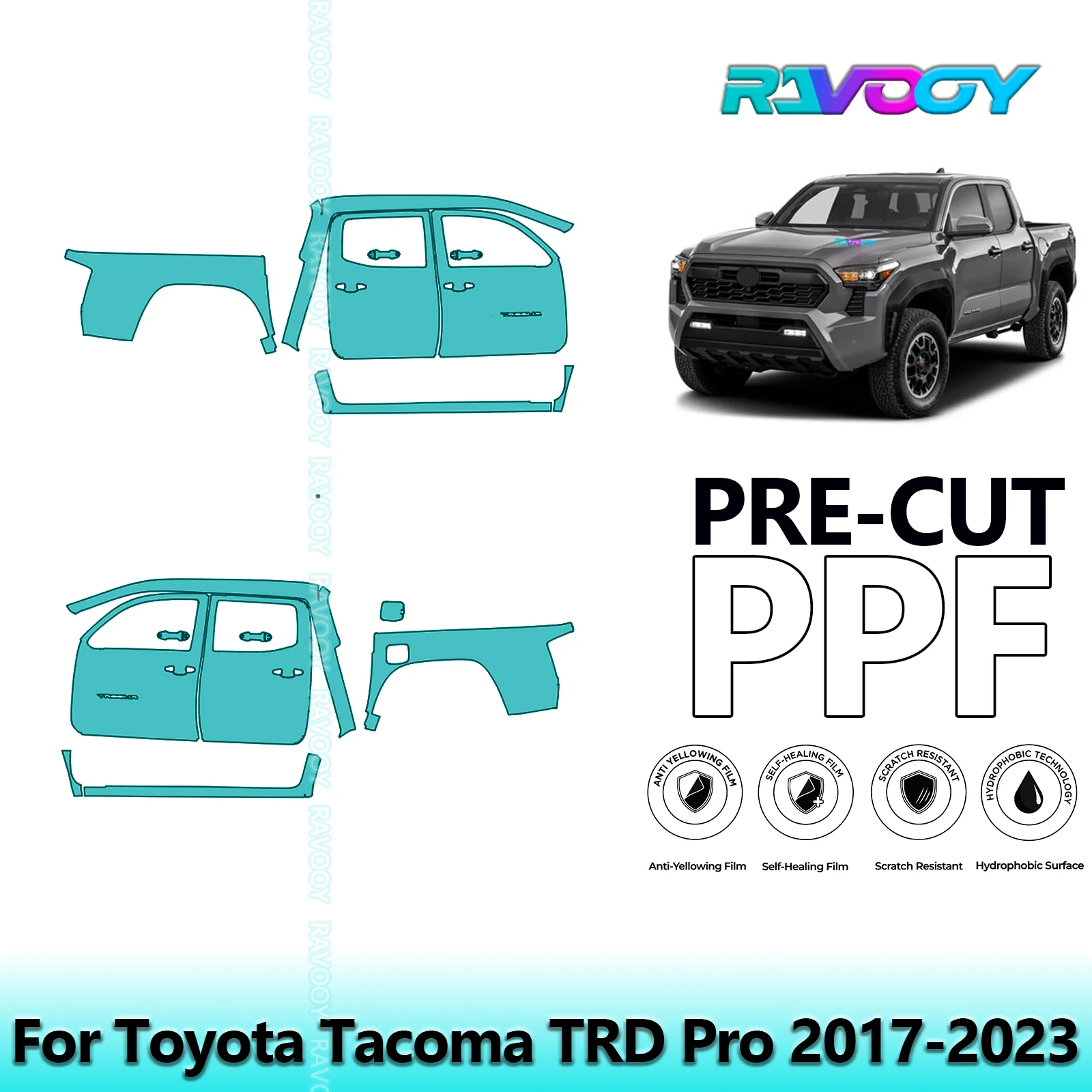 

For Toyota Tacoma TRD Pro 2017-2023 8.5mil Clear Matte Pre-Cut PPF Door & A/B Pillar Kit TPU Paint Protection Film Set