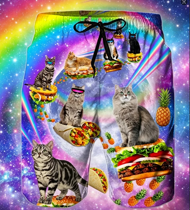 

Fun dinosaur cat pattern 3D sports quick-dry breatha beach shorts animal surfing board shorts summer Hawaiian swim shorts Y2K