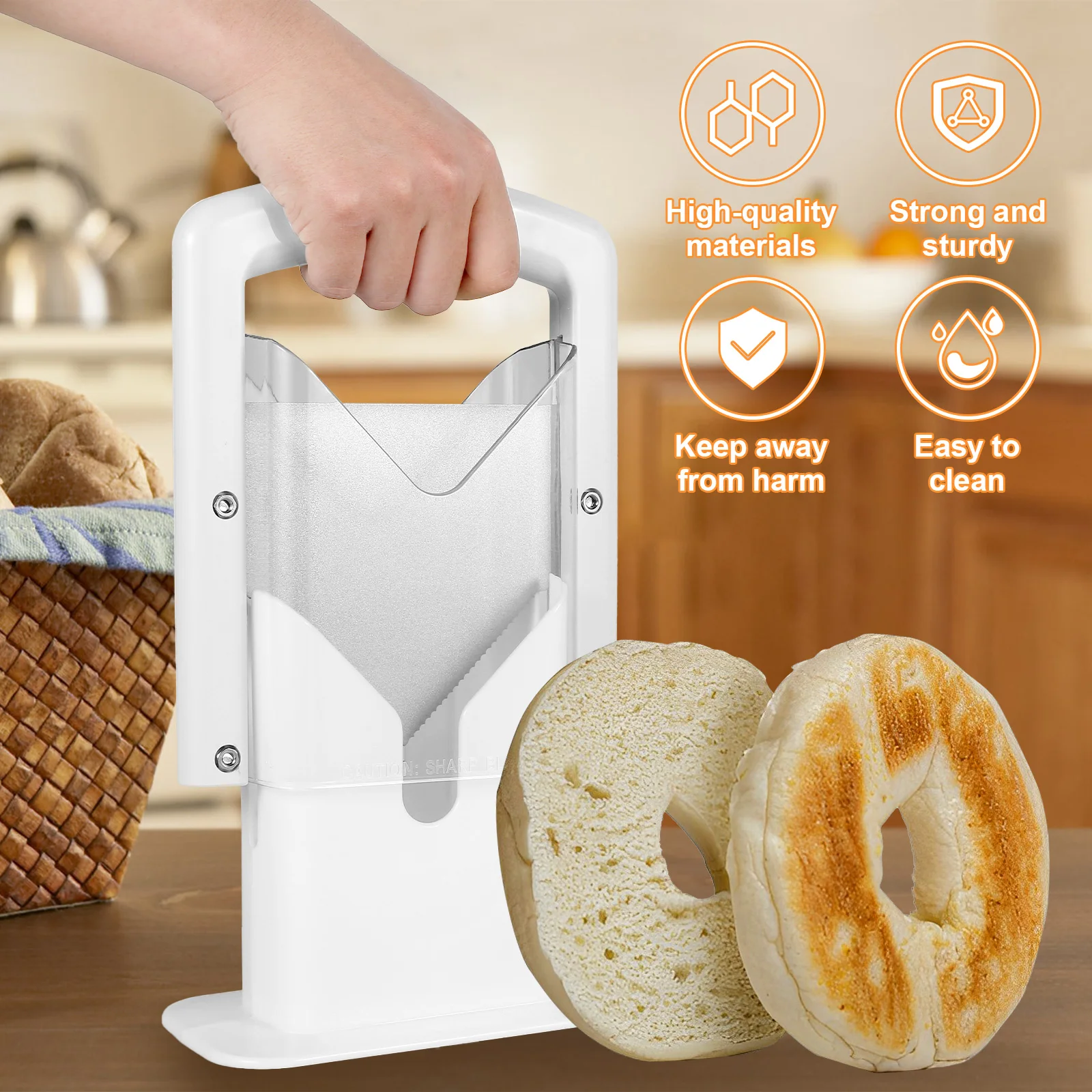 Bagel Cutter Slicer with Safety Handle Household Bagel Slicer Stainless Steel Bagel Precision Cutter Reusable Bread Slicer