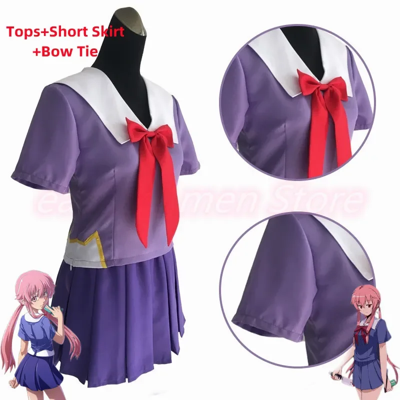 2025 Nieuwe Anime 2e Mirai Nikki Gasai Yuno Sailor Carnaval Party Kostuums Cosplay Uniform Vrouwen Lolita Jurk Rode Strik Pruik Volledige abc