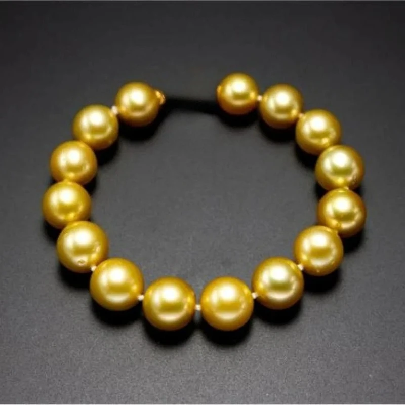 Natural 7.5"10-11mm Genuine Golden Round Pearl Bracelet Woman Jewelry Bracelets 925 Sterling Silver
