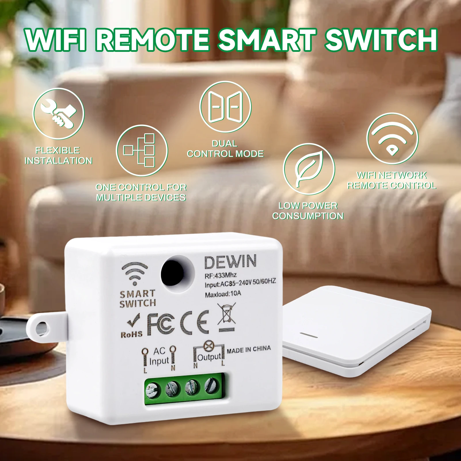 Wireless Light Wall Switch RF 433Mhz Remote Control Mini Relay Receiver Smart Lighting Switch