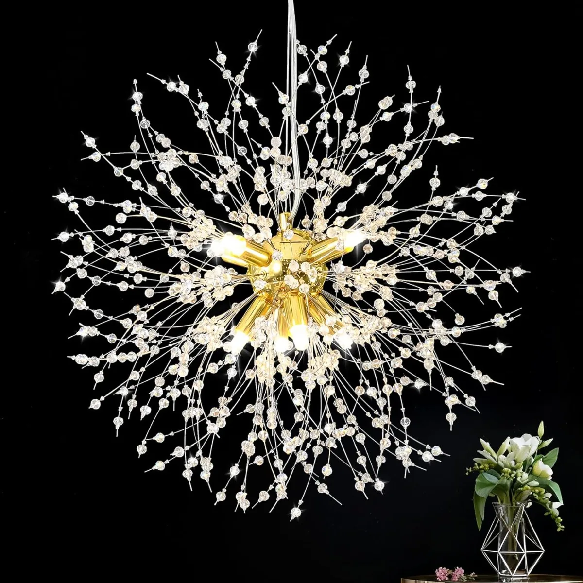 

JOYINLED Modern Firework Dandelion Crystal Pendant Light 40cm 8-Light Gold Chandelier forDining Room Bedroom Living Room Kitchen
