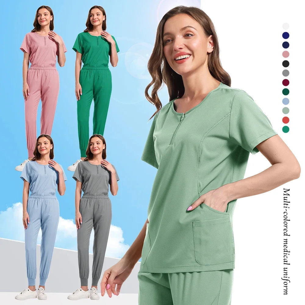 Many colors V-neck women's nursing uniform set Mint purple medical uniform Women's jogging leg pants Medical nurse set scrub