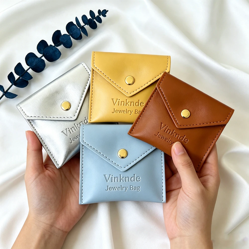 

100pcs/Lot PU Leather Button Pouches Jewellery Packing Bags Multi Color Elegant Earring Cosmetic Lipstick Pouches Can Print Logo