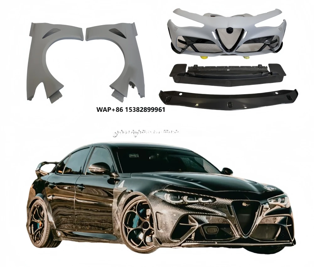For Giulia Upgrade GTAM Style Carbon Fiber Wide Body Front Bumper Fender Front Diffuser Hood Body Kit