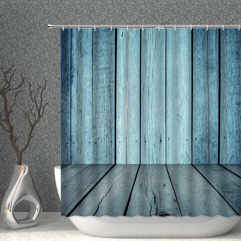 Retro Wood Grain Shower Curtain Three Dimensional Space Print Bathroom Curtains Waterproof Polyester Fabric Bathtub Screen Decor