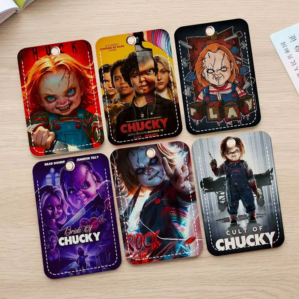 الكلاسيكية تشاكي فيلم الرعب 1 قطعة حافظة بطاقات الوصول حافظة بطاقات جلدية المفاتيح حلقة رئيسية باب الوصول العلامات حافظة بطاقات الهوية المفاتيح