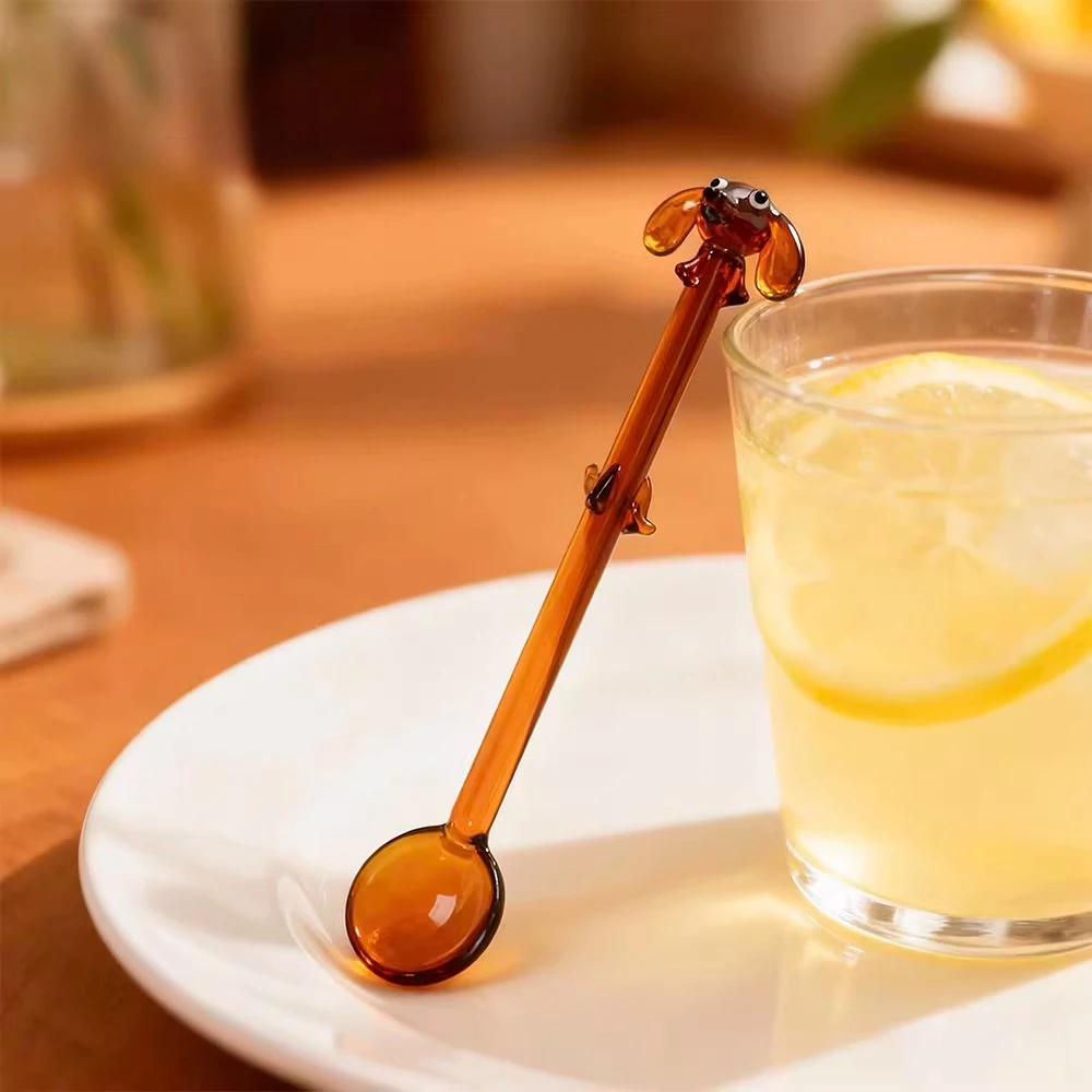 Puppy-shaped Glass Coffee Mixing Spoons Kitchen Creative Exquisite Milk Tea Spoons Ice Cream Dessert Spoon Coffee Mixing Sticks