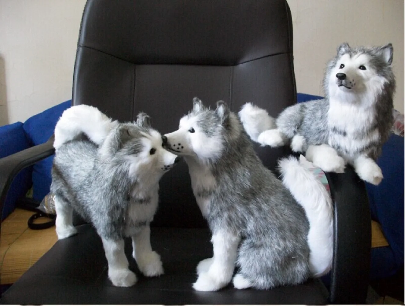 

3 pieces simulation husky toys sitting,lying,standing dog doll gift doll about 30cm