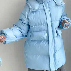 Frauen Winterpark 2024 Heiße heiße blaue, vintage gepolsterte gepolsterte übergroße Baumwolle schwarzer Winterpolstermantel mit Kapuze für Frau 12 Hauptverkäufe Casaco Winterblau Winter - №6