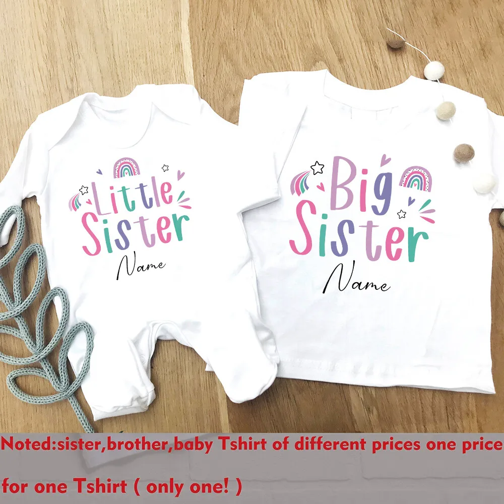 Personliazed Big Sister Little Sister Matching Shirts Custom Name Sisters T-shirt  Tee Baby Romper Hospital Coming Home Clothes