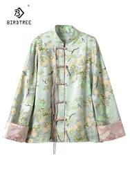 BirdTree, 32MM 50% Real Silk Elegant Coat, Women Long Sleeve Stand, Retro Jacquard Versatile Jacket, 2024 Spring New C43516QC