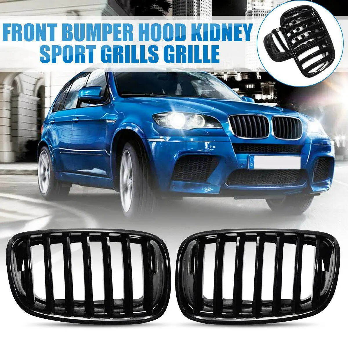 1 Pair Glossy Black Front Hood Kidney Grille Grill for X5 X6 E70 E71 2007-2013 51137157687