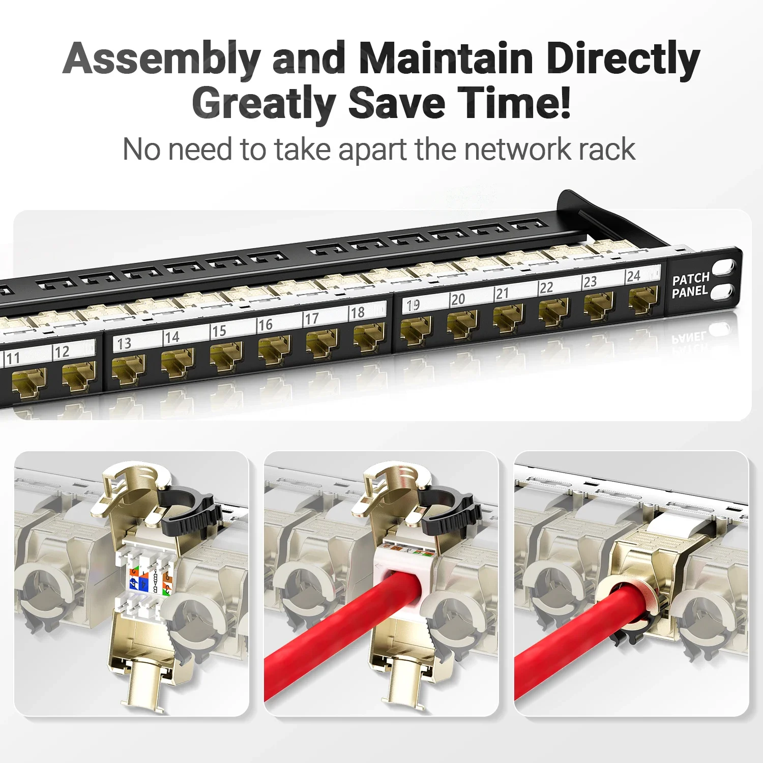 AMPCOM 0.5U Blank Keystone Patch Panel, 24 Ports 19 inch Rack or Wall Mount with Rear Cable Management Panel for Ethernet Cable