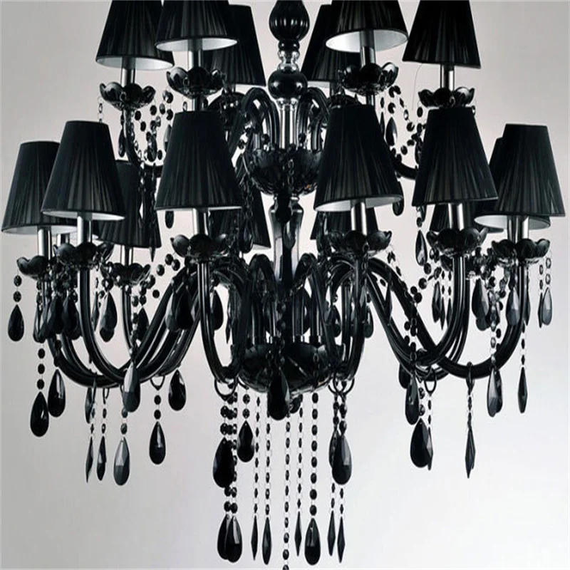 

New Modern 18 Lights Black Bilayer Crystal Chandelier For Home Ceiling Pendant lamp Hanging Fixture Indoor Lighting Decoration