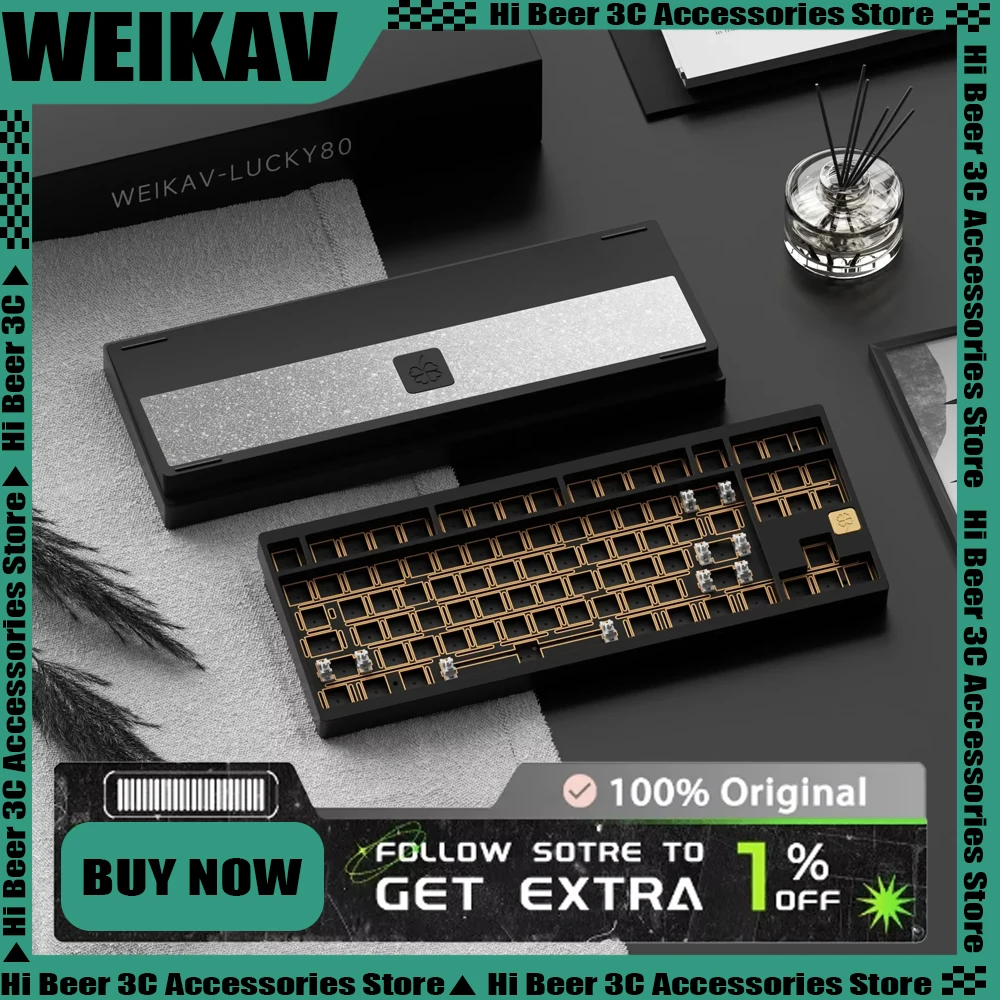 

Weikav LUCKY80 Беспроводная механическая клавиатура из алюминиевого сплава, комплект трехрежимной игровой клавиатуры с ЧПУ, поддержка QMK/VIA, пользовательские подарки для киберспорта