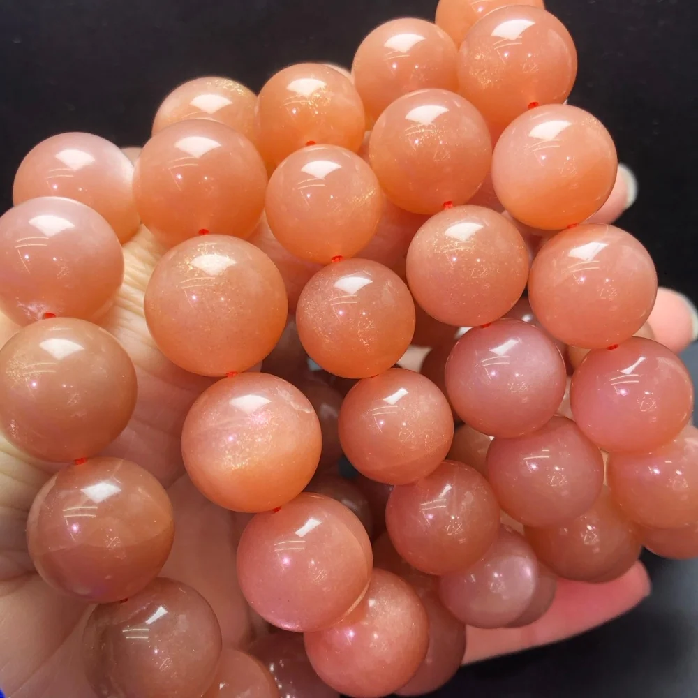15MM Natural Orange Sunstone Quartz Bead Bracelet Jewelry For Woman Man Fengshui Healing Wealth Beads Crystal Gift 1pcs