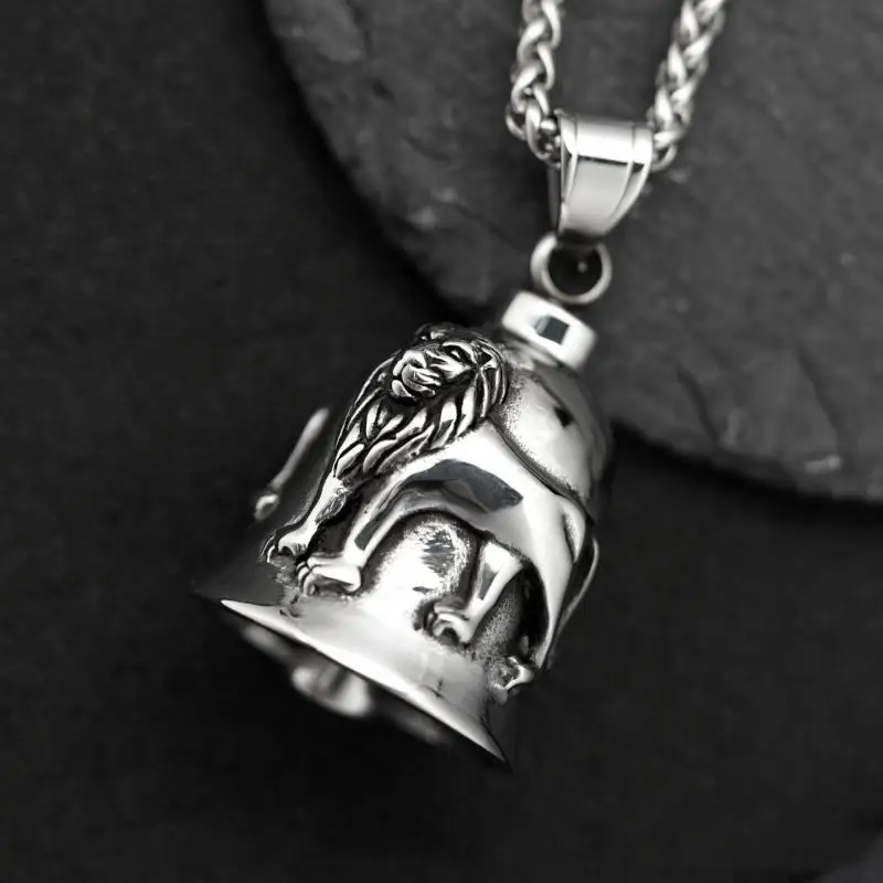 Punk Domineering Lion Bell Pendant Men's Motorcycle Bell Necklace Locomotive Bike Riding Hip-Hop Rock Jewelry