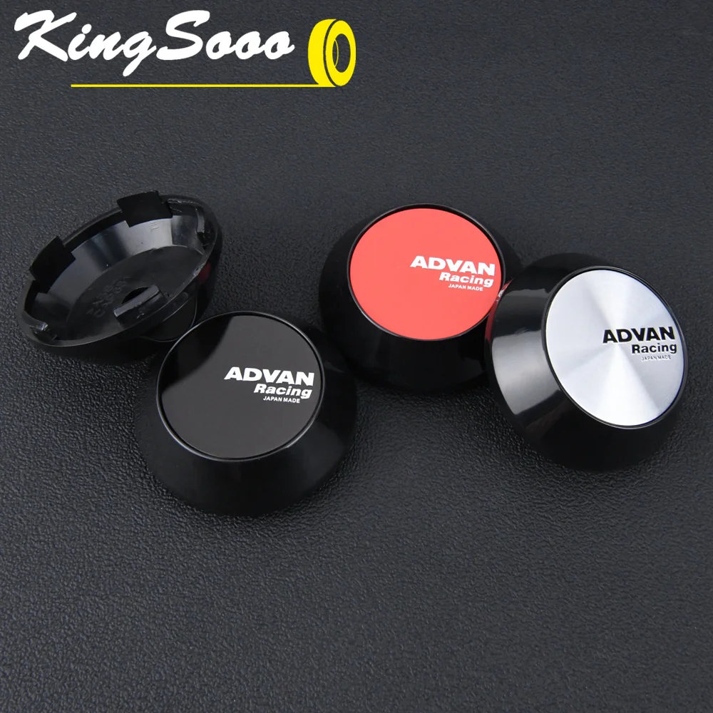 4PCS JDM ADVAN Rim Cap 60mm Clip Sport Wheel Center Cap ADVAN Racing Emblem Sticker Wheel Cover Hub Cap Black & Silver