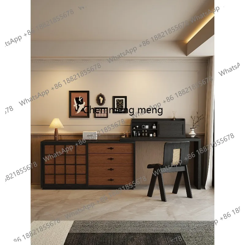 

Dresser, chest, integrated medieval solid wood bedroom, walnut pattern storage, makeup table, storage cabinet