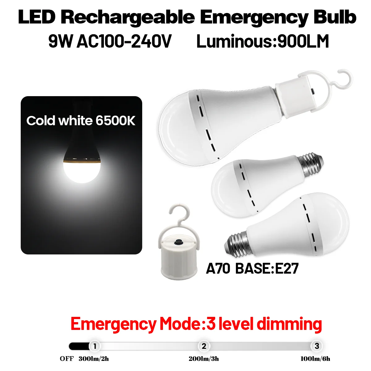 E27 LED Rechargeable Bulb Light 9W 1500mAh Emergency Bulb 220V 110V for Home Power Outdoor Camping Failure Porch Garden Lamp