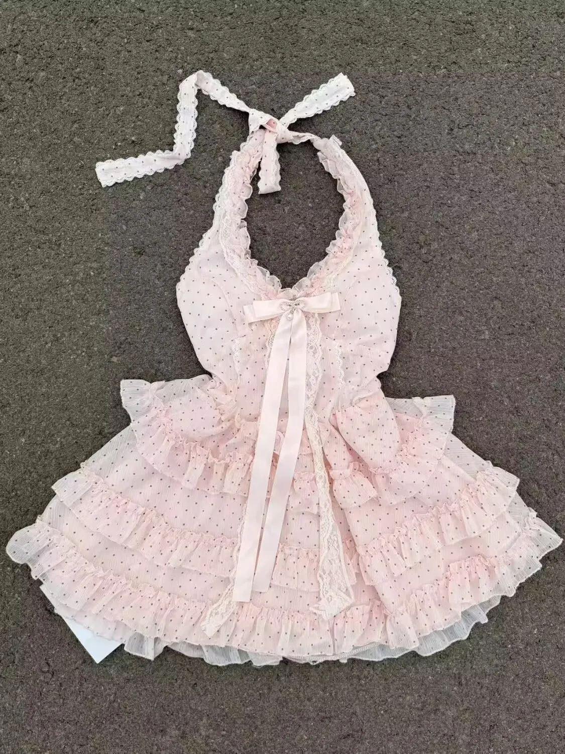 

Korea Fashion Summer Dresses Sweet Y2K Pink Dress Woman Kawaii Lolita Bow Polka Dots Design Mini Dress Female Chic Outfits