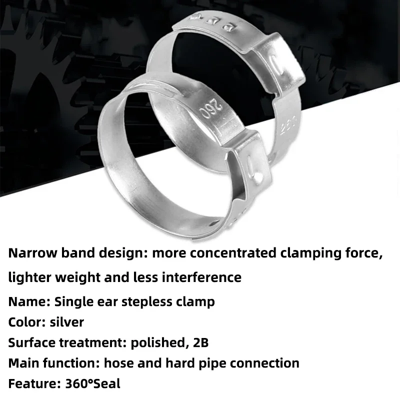 50 PCS Single Ear Hose Clamps 5.3-42mm Multiple specifications High Quality Stainless Steel 304 Ear Pipe Clamps Assortment Kit