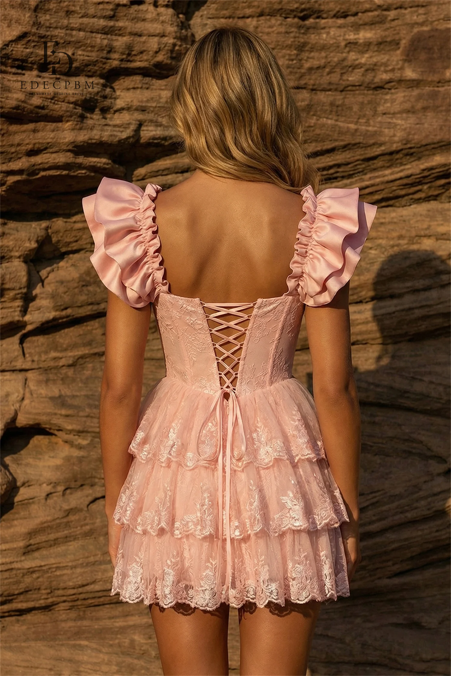 ED Short Style Evening Dresses for Special Occasions Pink Customized Elegant Party Dresses Prom Dress Multi-layer Lace
