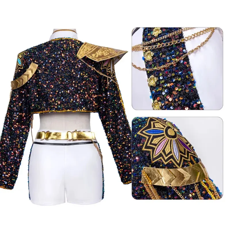

Black Color Gold KPop Demon Hunters Cosplay Rumi Zoey Mira Costume Women Cool Suit Halloween Party Role Playing Outfitf;5,m'7.d