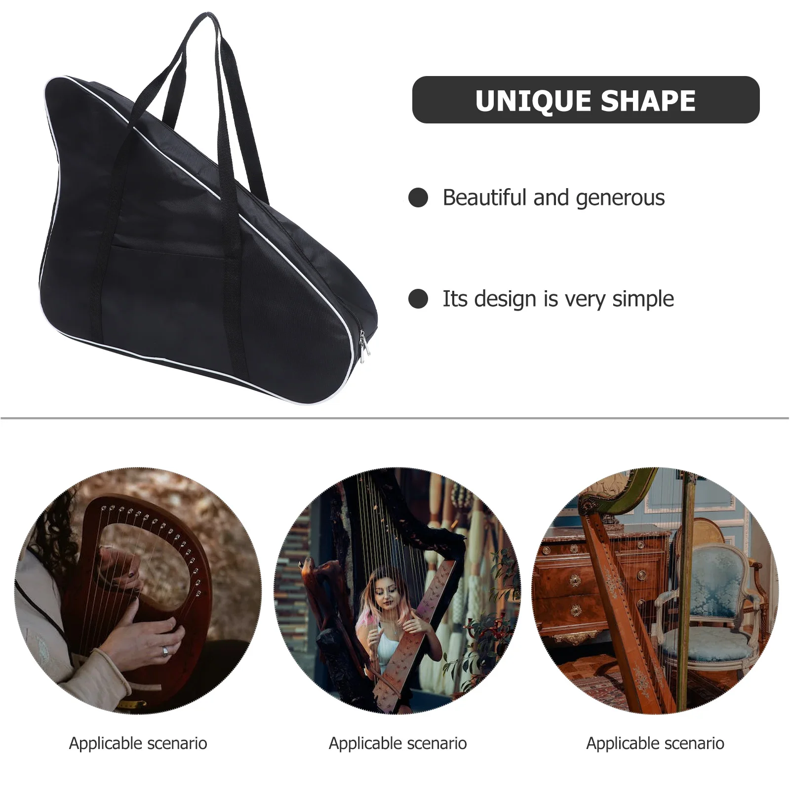 

Music Harp Bag Lyre Carry for Student Carrying Black Oxford Cloth Instrument Storage Holder
