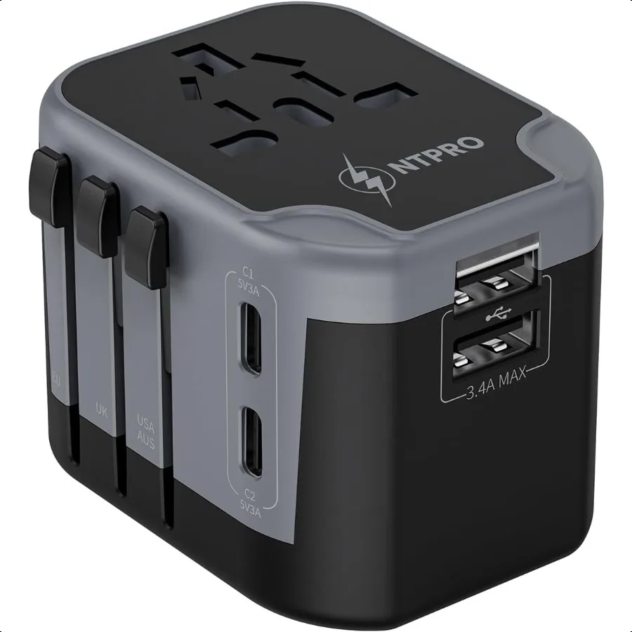 

5 in 1 Universal Travel Adapter10A International Power Adapter with 2 USB C 2 USB A Ports 3.4A 2400W Fast Portable Charger Trav