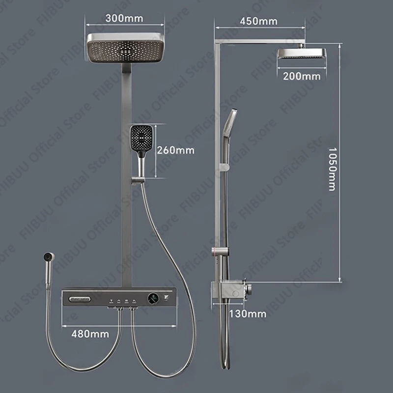 디지털 온도 디스플레이 샤워 세트 압력 마사지 샤워 시스템 멀티 모드 샤워 헤드 휴대용 스프레이 욕실 액세서리