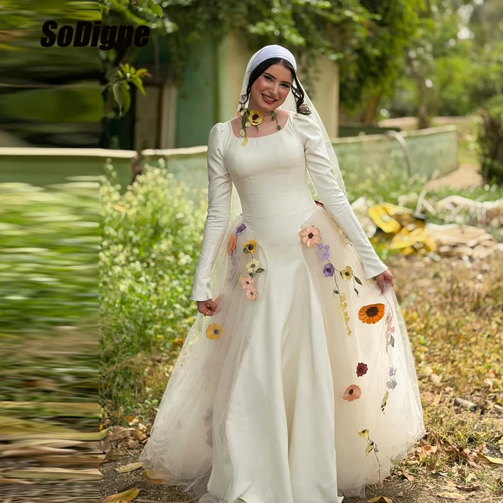 

SoDigne A-line Satin Embroidery Wedding Dresses Full Sleeves Bridal Dress 2026 Long Bride Gown vestidos de novia Customized