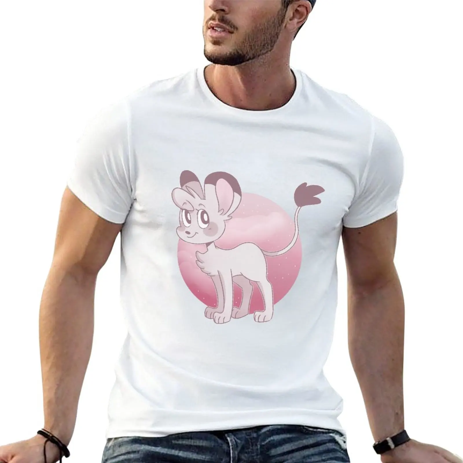 Pink kimba T-Shirt black t shirts boys animal print shirt men clothing