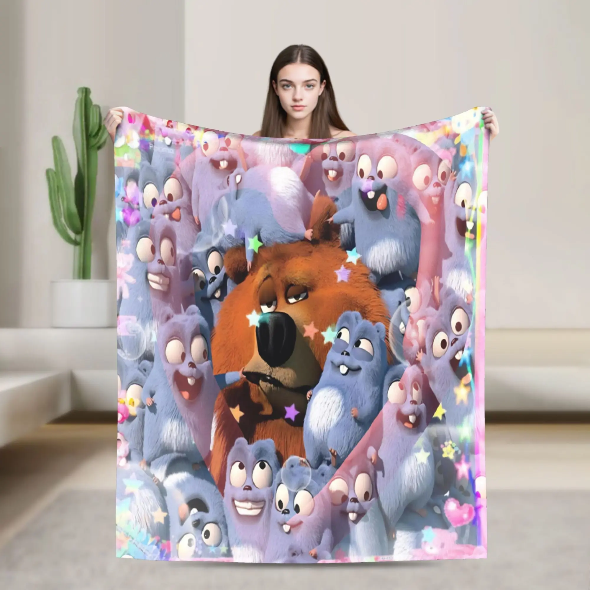 Grizzly And Lemmings  Throw Blanket for Couch  Soft Fuzzy Plush Blanket 50x60 Inches Multiple Sizes Bedspread for All Seasons