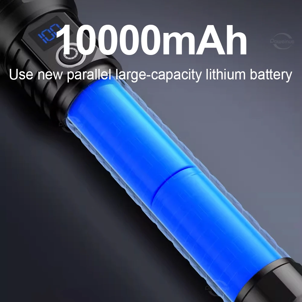 10000mAh High Power LED Flashlight Outdoor Waterproof Type-C Rechargeable Flashlight 5000M Super Bright Long Range Lantern Torch