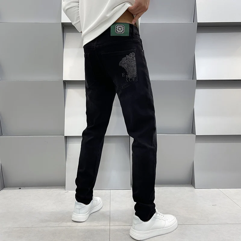 

Hong Kong High End Luxury 2025 New Men's Jeans Slim Fit Trendy Brand Print Versatile European Sle Long Pants Casual Autumn ...