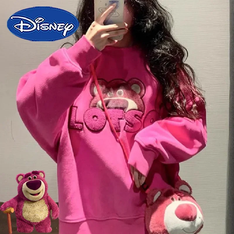 Disney Lotso Sweatshirts Y2K Cartoon Fashion Woman\'s Casual Printed Hooded Sweatshirt Autumn Winter Warm Loose Outdoor Tops Gift