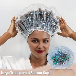 1Pc Oversized Large Transparent Shower Cap Reusable Pvc Waterproof Oil Baking Bathing Hat for Women Men Thick Long Braids Hair
