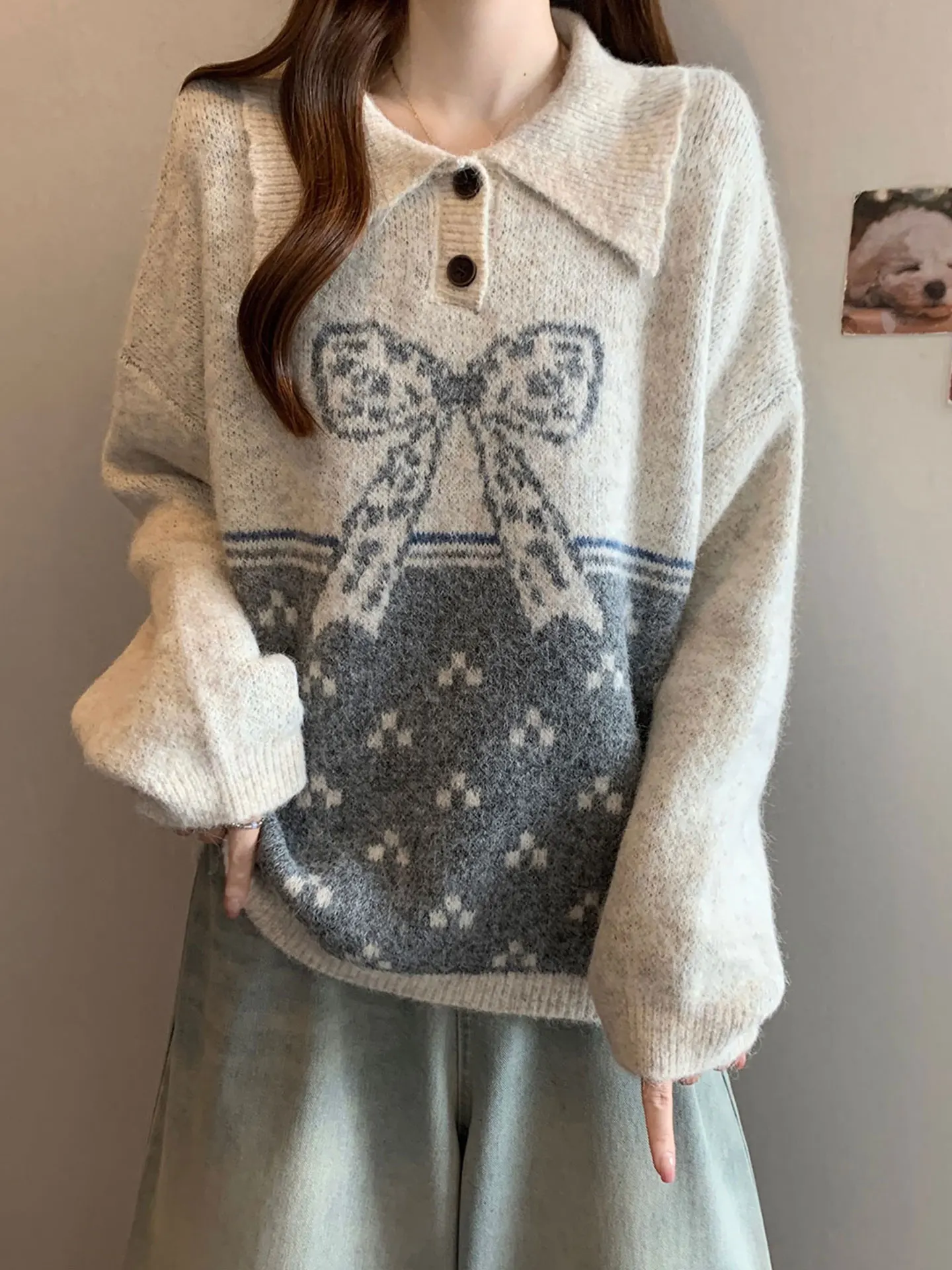 

Корейский свитер с длинными рукавами и узлом, женский, осенне-зимний, больших размеров, средней длины, топ-кардиган