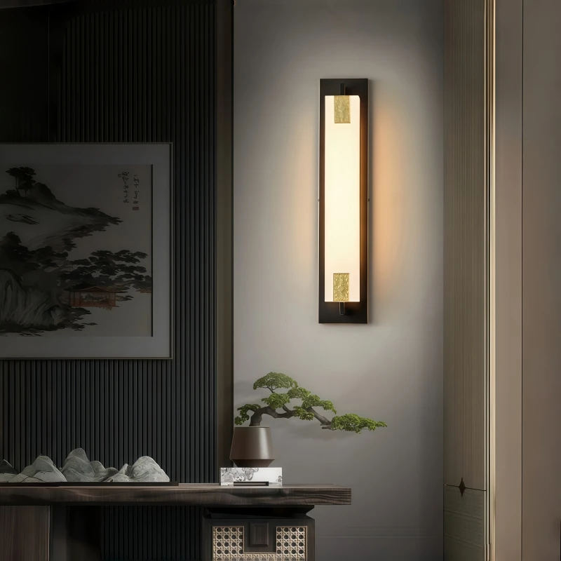 Luxury New Chinese Wall Light Long Strip Metal Elegant Wall Sconce Living Room Background Wall Hallway Bedroom Decor Wall Lamp