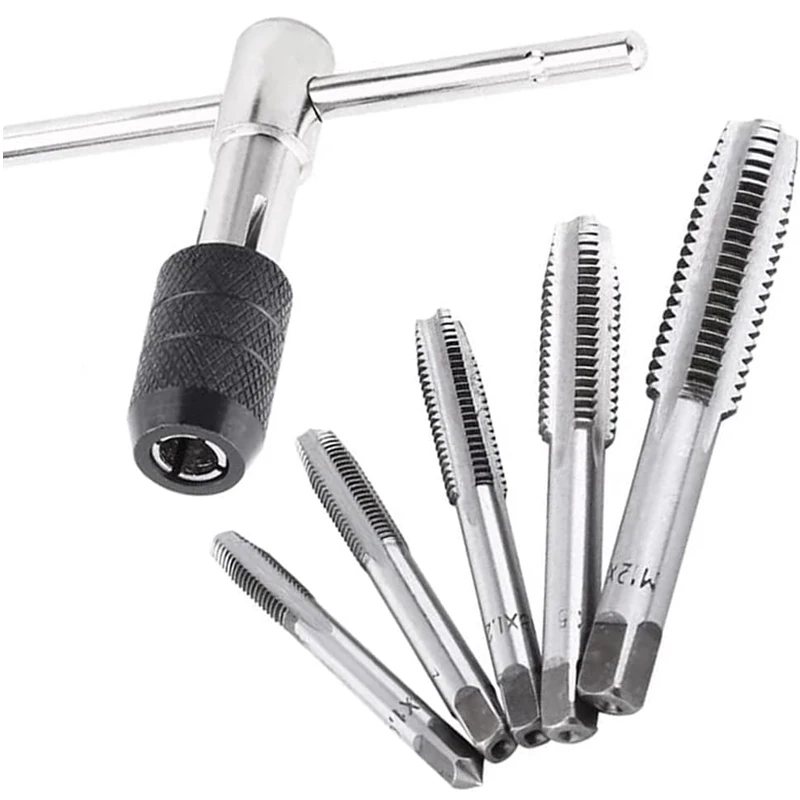 

6PCS/set Alloy T-shaped Handle Wrench Manual Thread Drill Bit Adjustable M3-M8 Tapping Accessories Household Hardware Tools