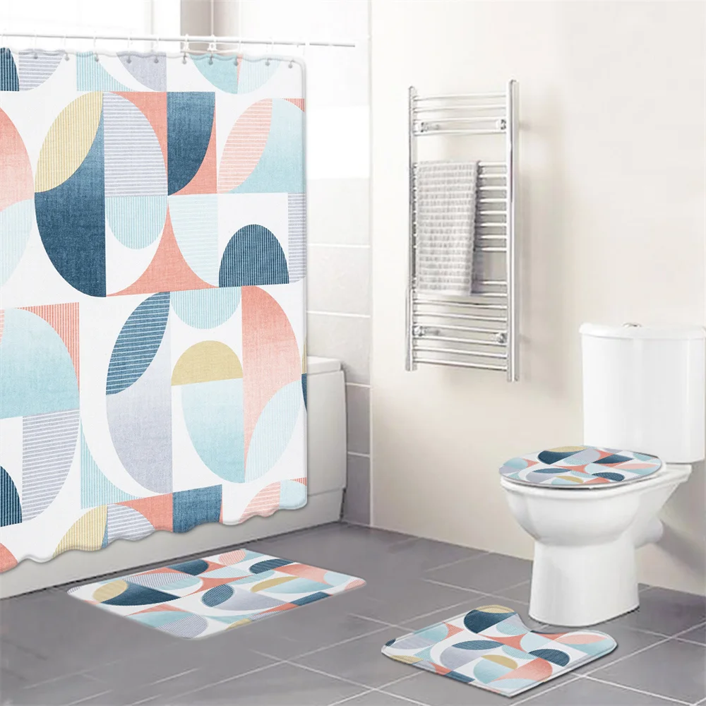 

Geometry Patterns Bathrom Shower Curtain Combination Bathroom non-slip Carpet Toilet seat Cushion Shower Curtain Bathroom Decor